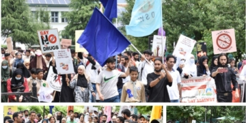 کشمیر یونیورسٹی کے طلباء، عملہ منشیات کے استعمال کے خلاف ریلی میں شامل ہوئے